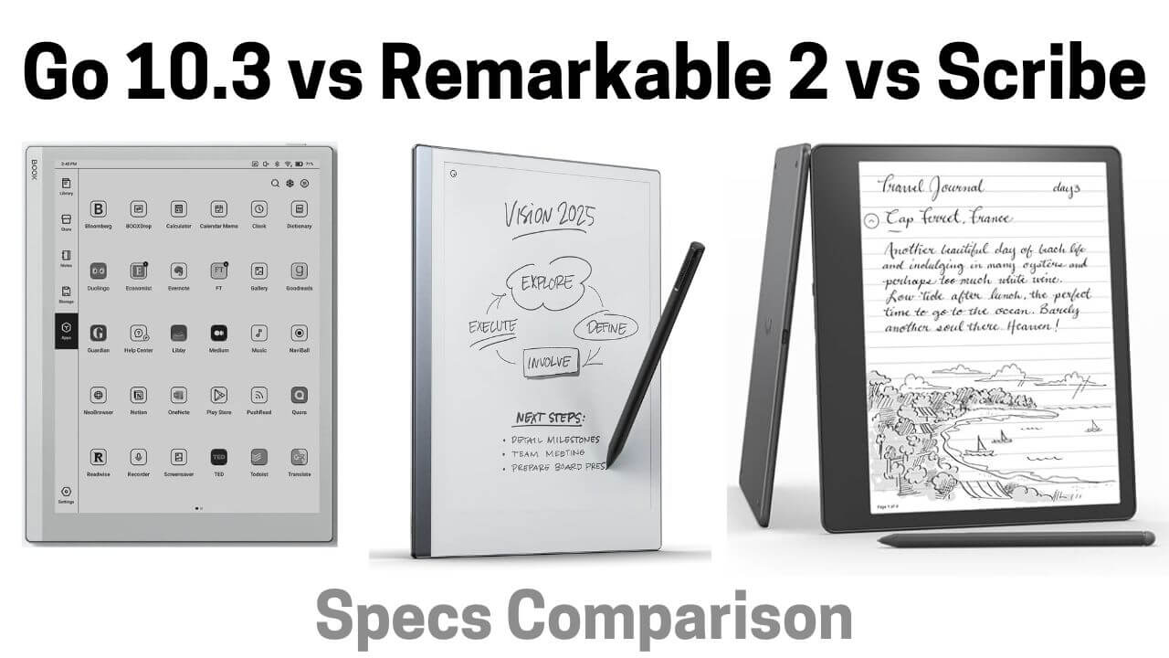 Boox Go 10.3 vs Remarkable 2 vs Kindle Scribe (Specs Comparison